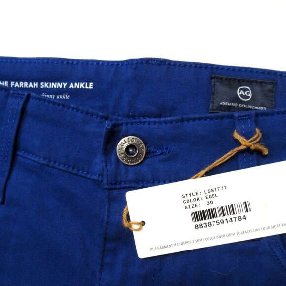 NWT Adriano Goldschmied AG Farrah Skinny Ankle in Egyptian Blue Sateen Pants 30 - Picture 3 of 6